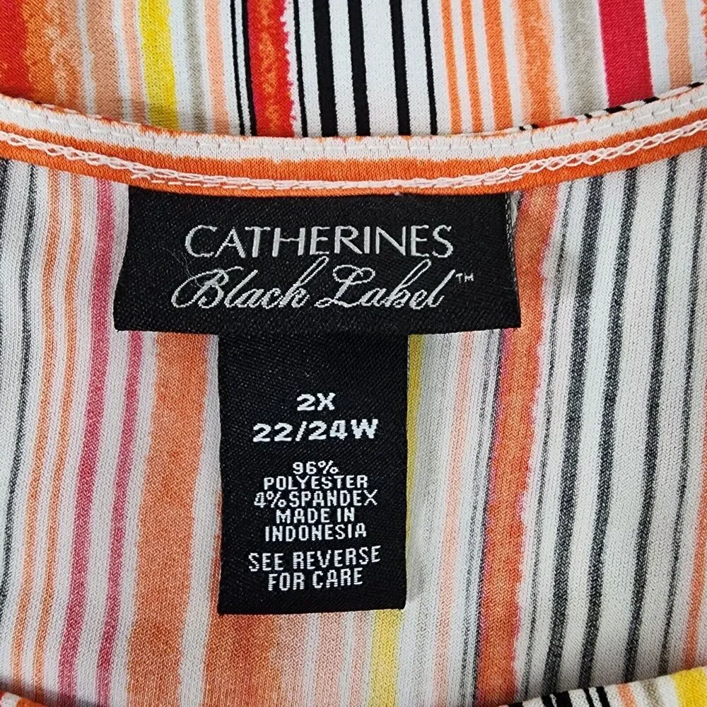 Catherines Black Label Womens Tank Top 2X Sleeveless Orange Stripes Criss Cross